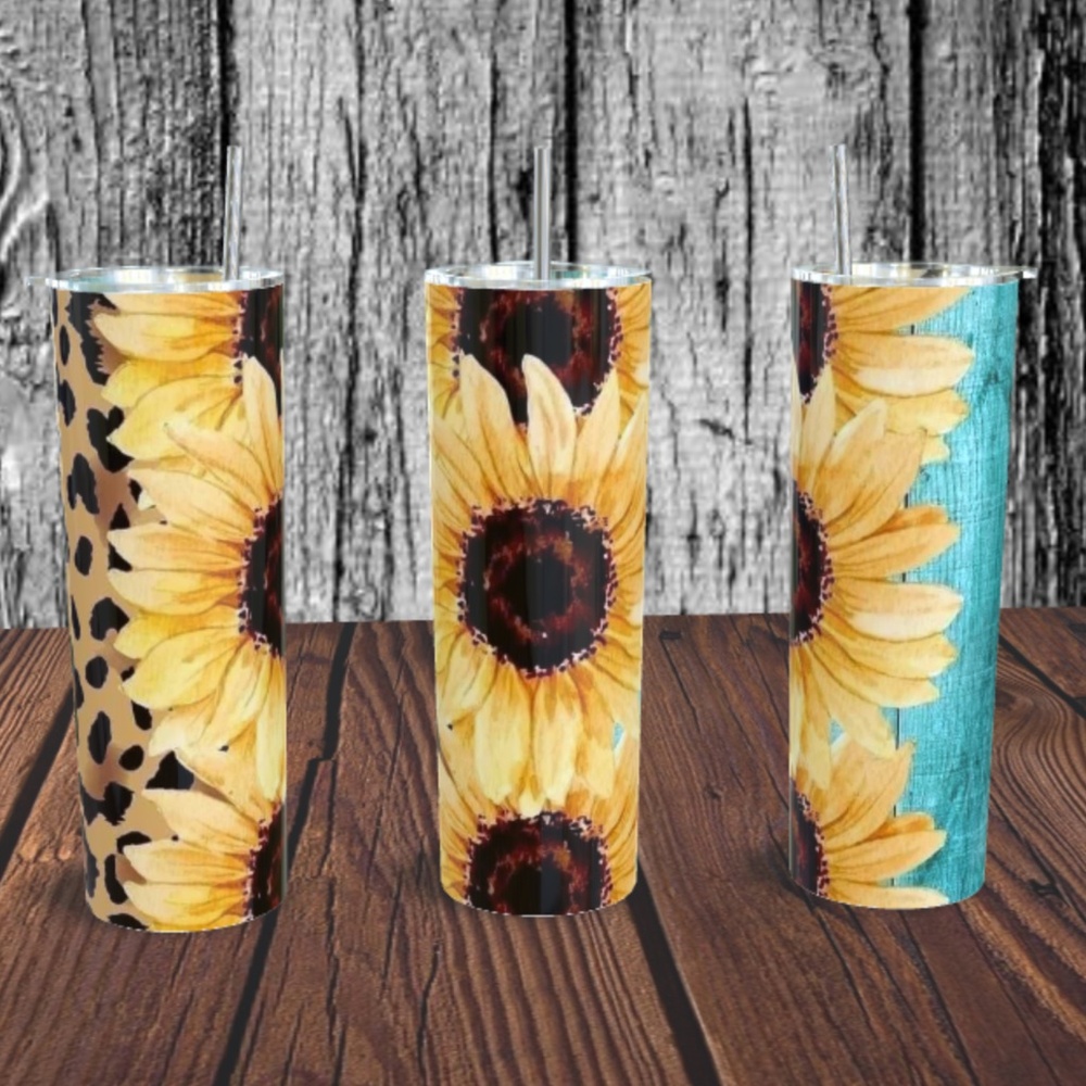 Sunflowers with Leopard Print 20 oz Skinny Tumbler